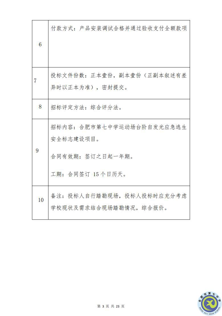 合肥七中運動場臺階自發(fā)光應(yīng)急逃生安全標志建設(shè)項目招標公告(圖3)